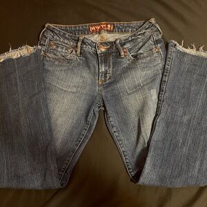 HINT JEANS Distressed bootcut Leg Jeans with embroidered back pocket